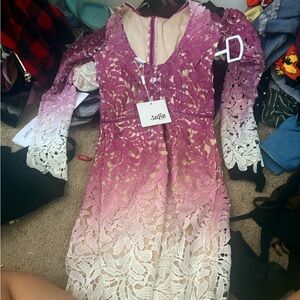 Selfie Leslie Purple and White Lace Mini Dress